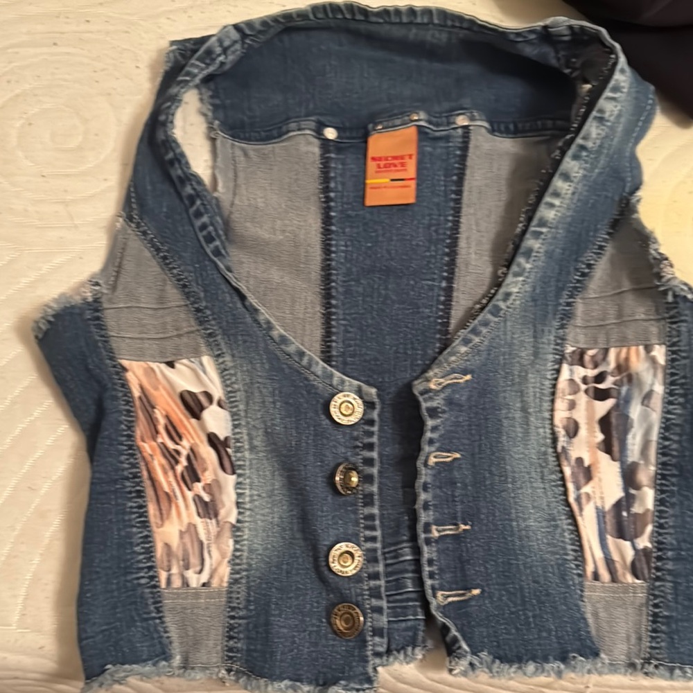 Women's Denim Vest with Patterned Accents